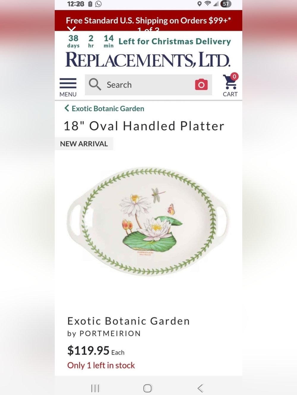Exotic Botanic Garden 18" Oval Handled Platter - White with Green Floral Motif